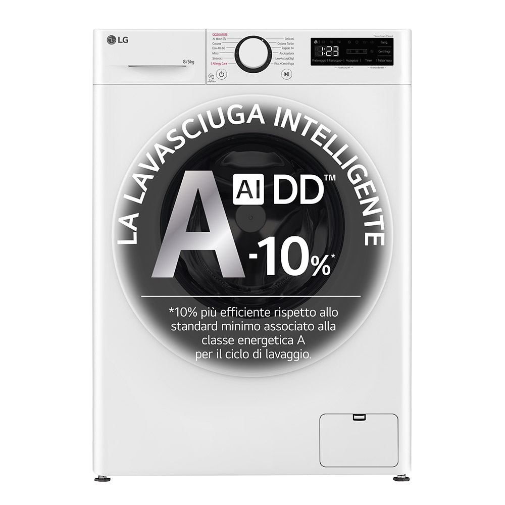 Lavasciuga LG D2R3S08NSWW – 8 kg lavaggio / 5 kg asciugatura, 1200 giri/min, Classe A, Bianco